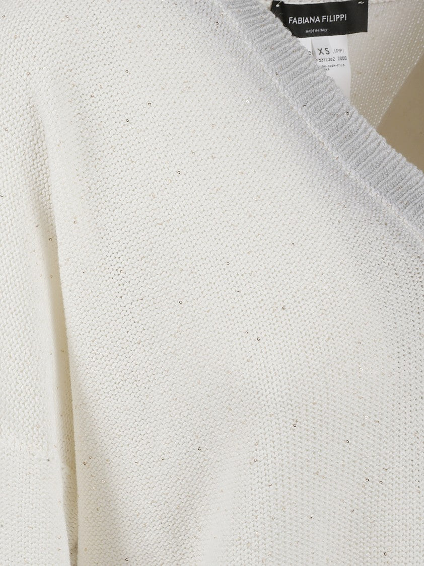 Fabiana Filippi V-Neck White Sweater With Subtle Shimmer