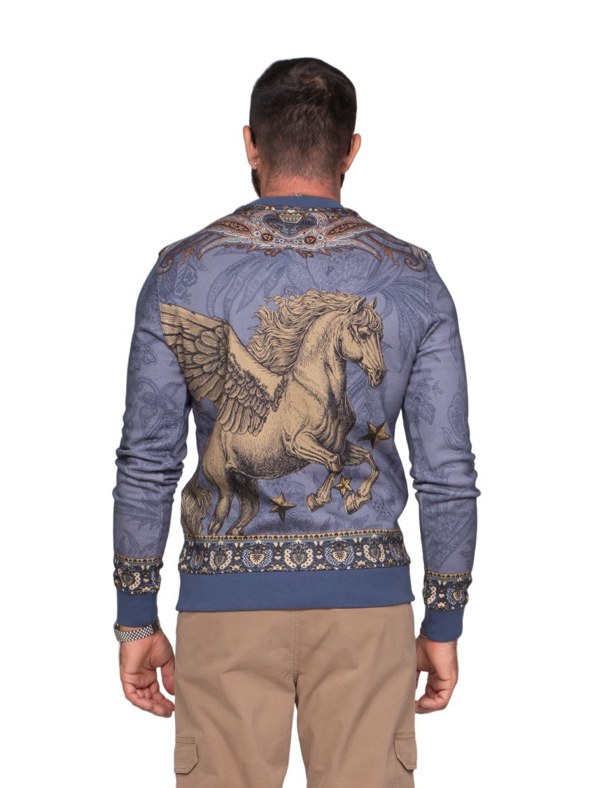 Etro Ornate Blue Long-Sleeve Sweater With 3D Logo Design