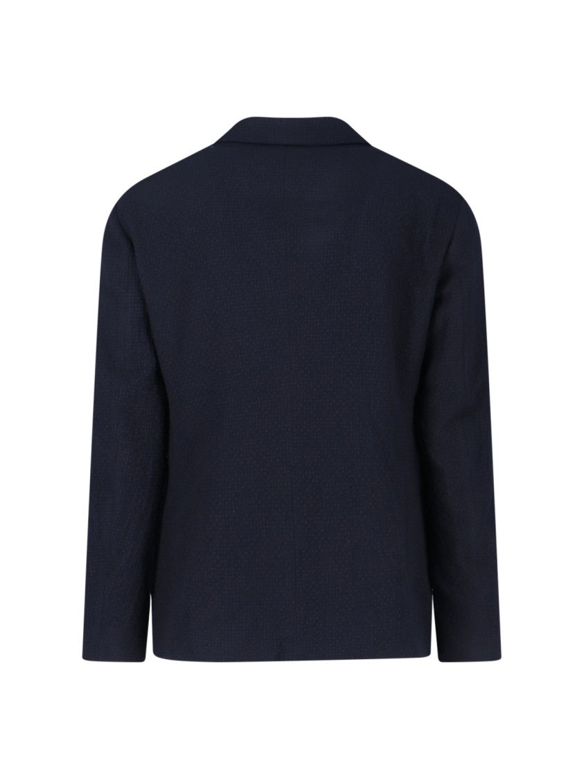 Giorgio Armani Textured Navy Blazer With Classic Lapel And Tailored Silhouette