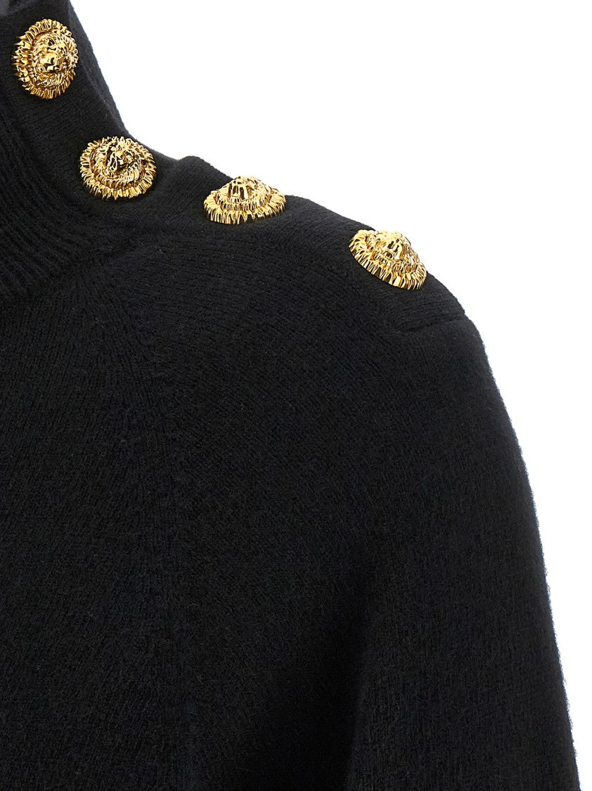 Balmain Black Cashmere-Wool Sweater With High Neck And Metal Detail