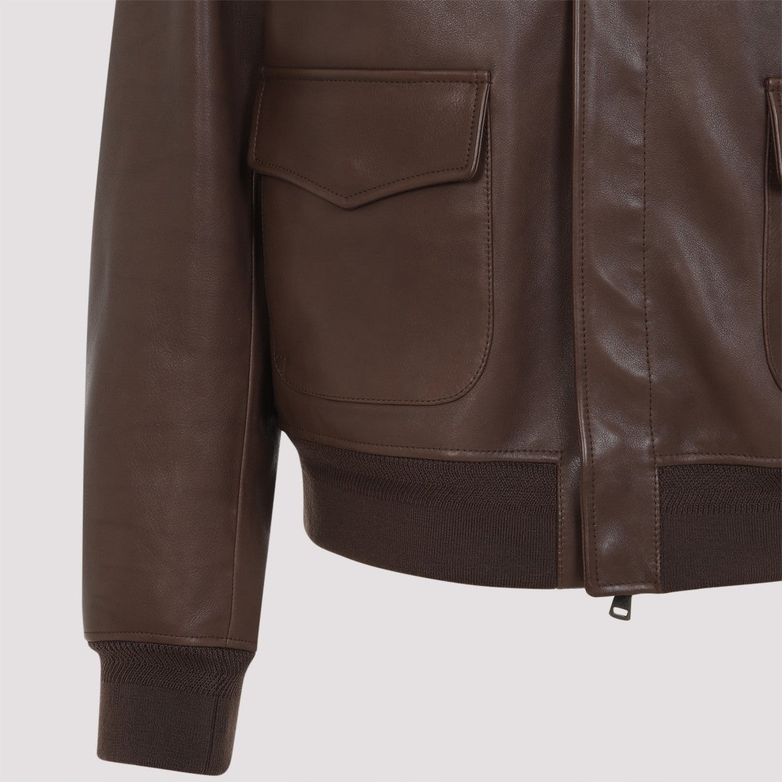 Ralph Lauren X Purple Label Classic Brown Bomber Jacket In Calf Leather