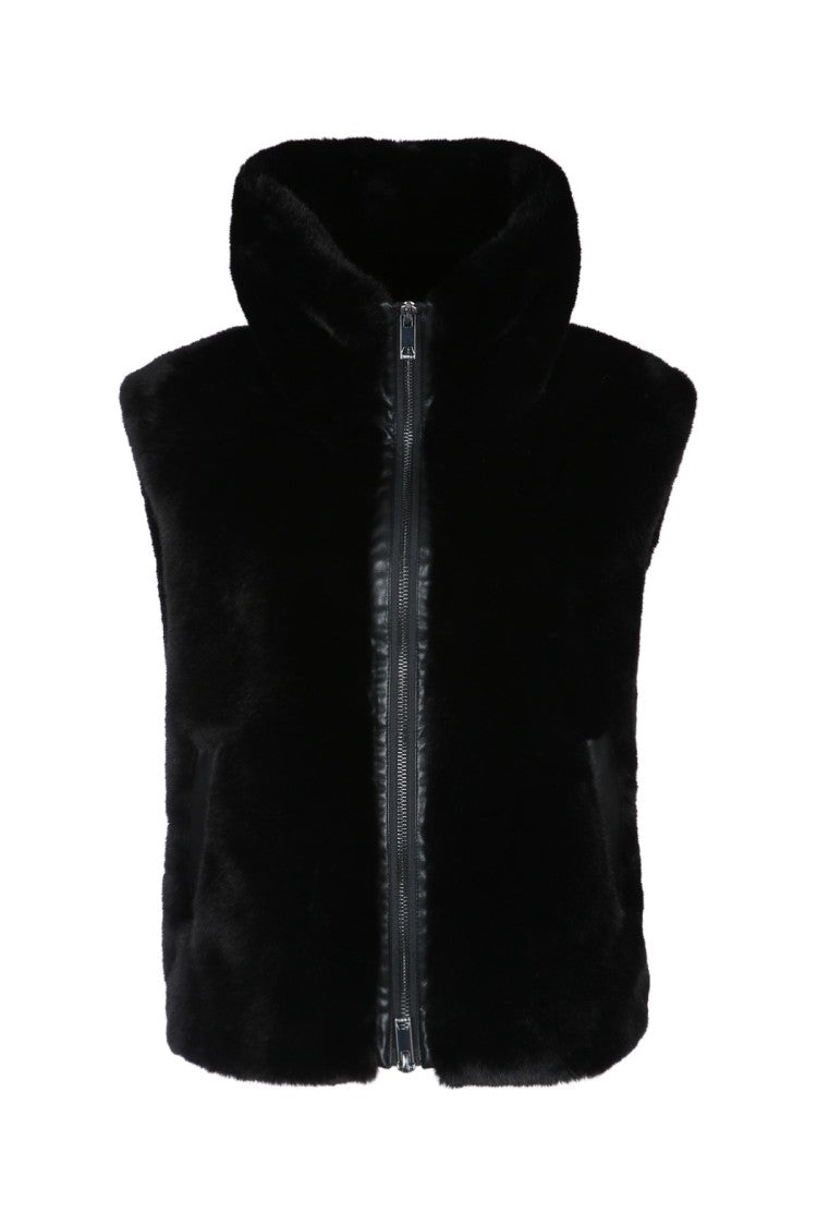 Pinko Cropped Black Gilet With Plush Texture