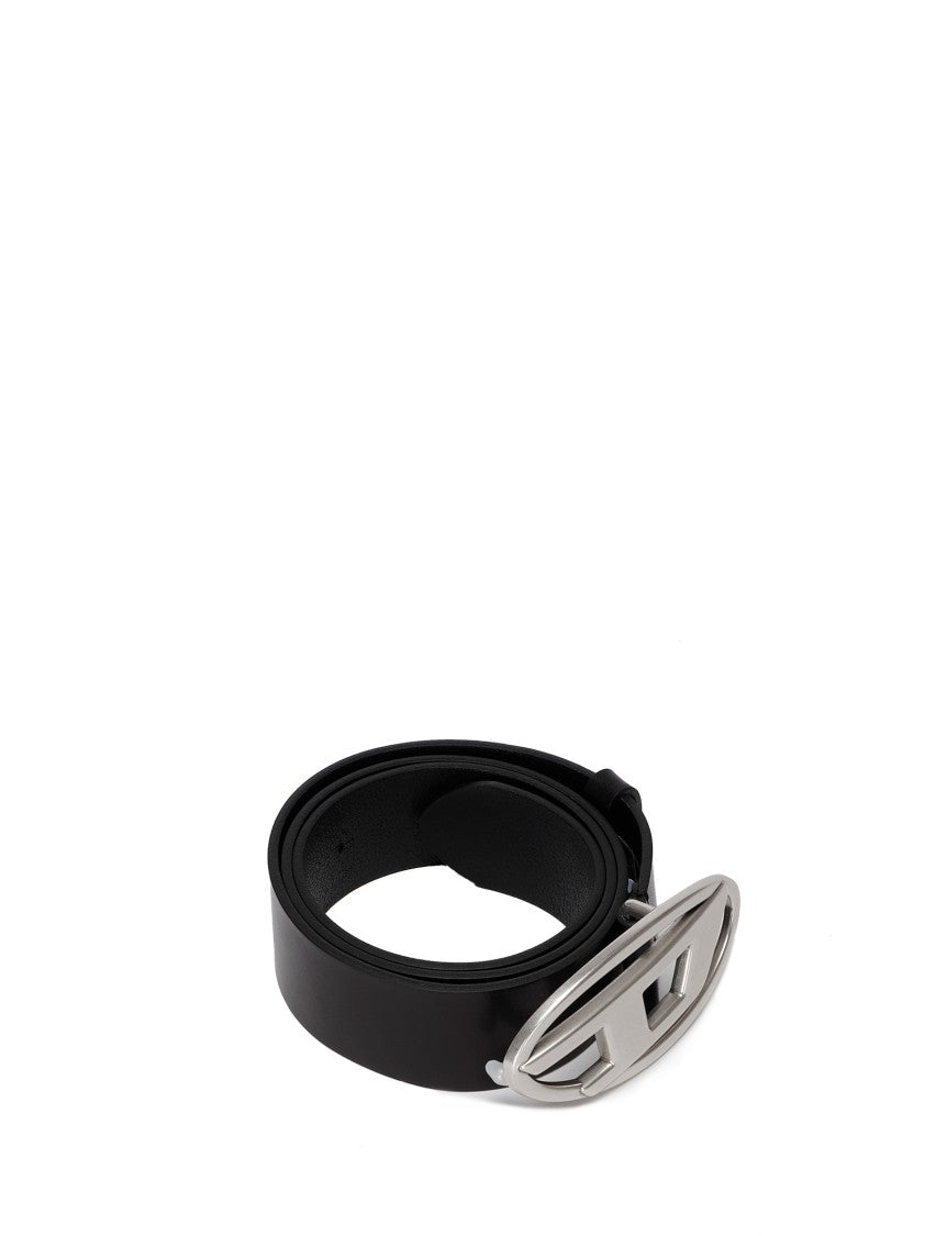 Diesel Black Leather Belt With Adjustable Logo Buckle