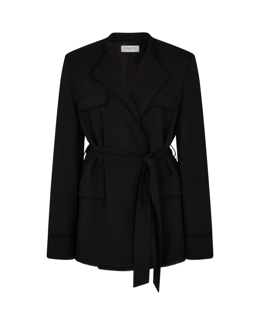 Serena Bute Relaxed Jacket With Georgette Trim - Black