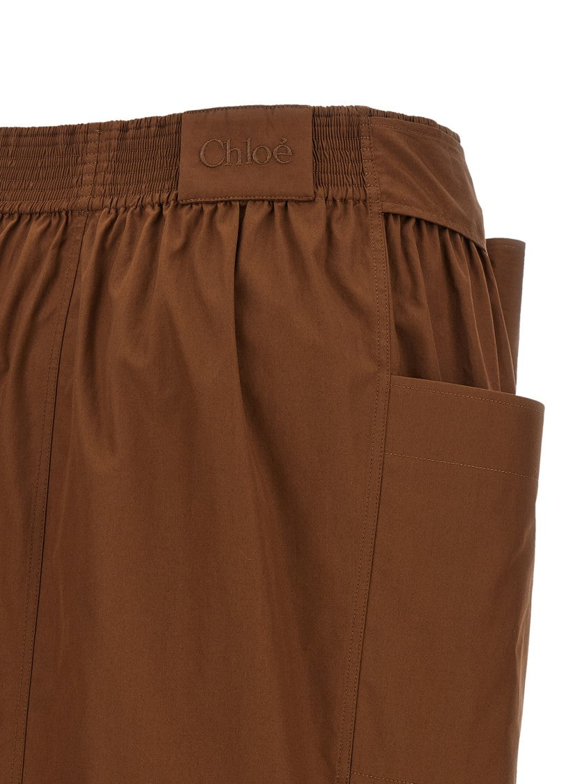 Chloé Brown Cotton Poplin Sheath Midi Skirt With Sash Waistband