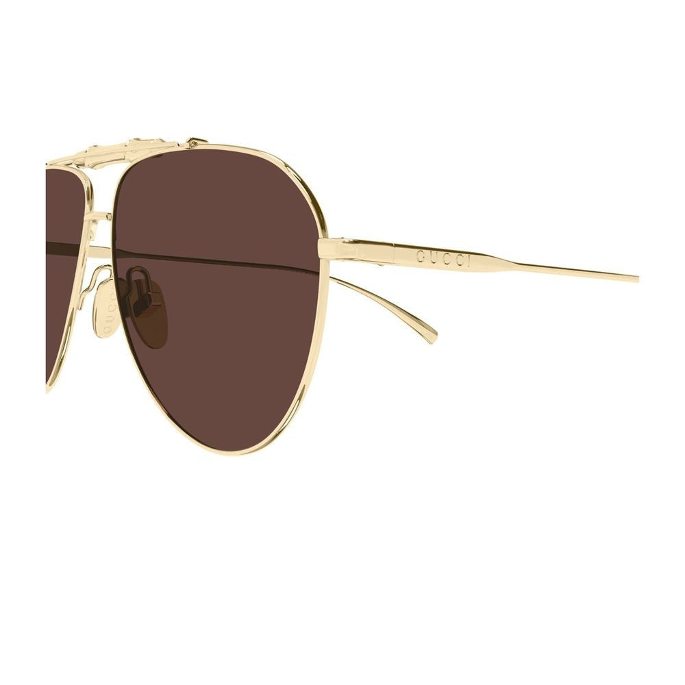 Gucci Pilot Sunglasses With Gold Metal Frame And Bamboo Detail