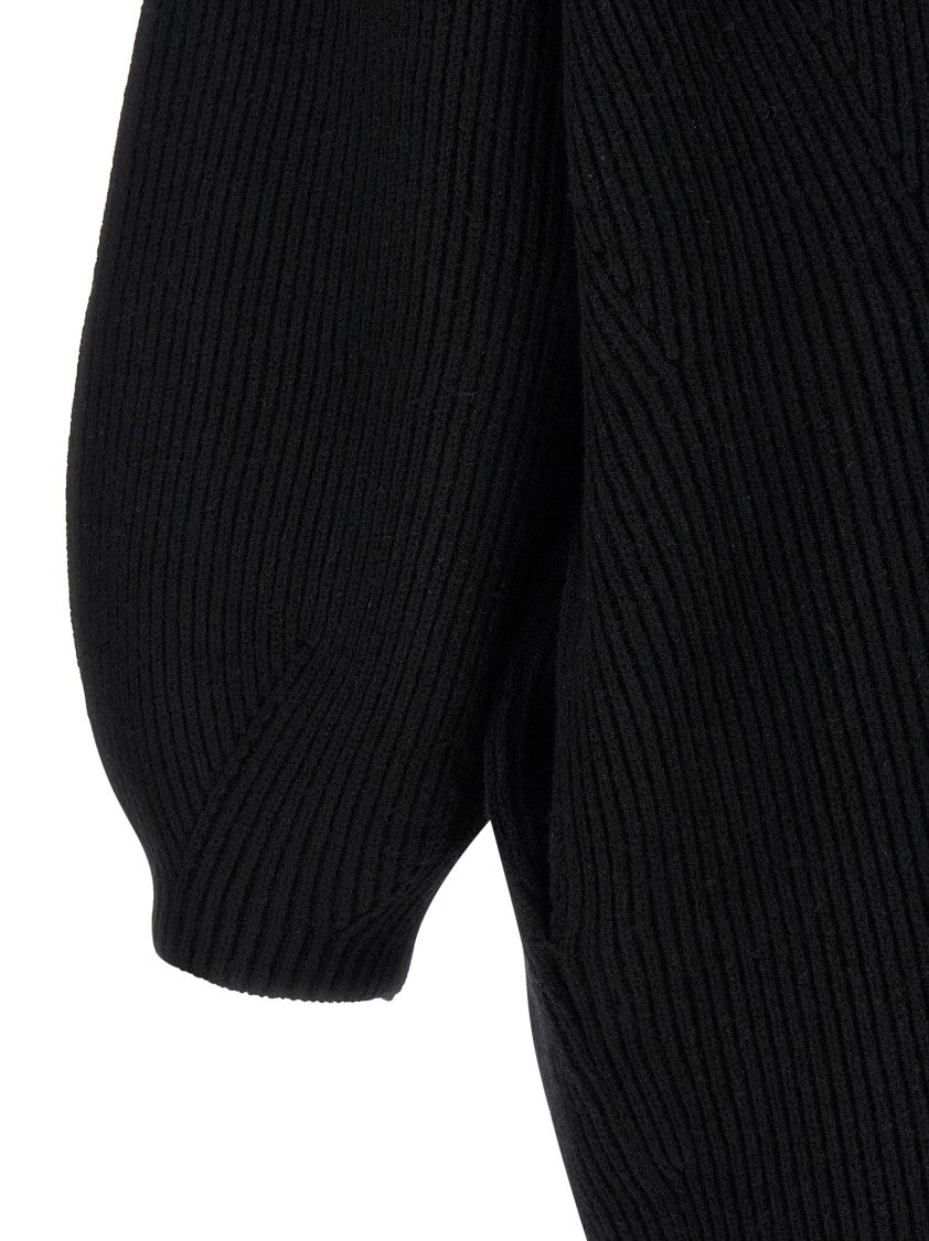 Totême Ribbed Coarse Wool Long Cardigan With Shawl Collar