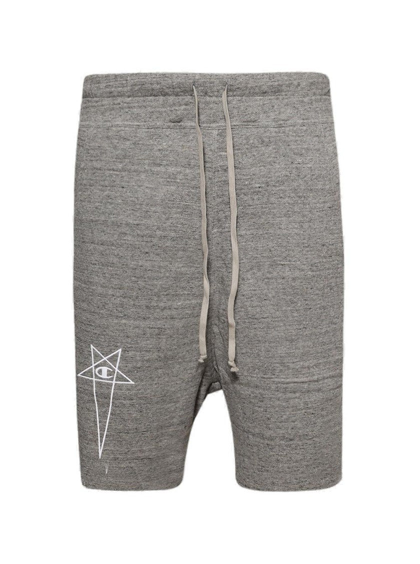 Rick Owens Knitted Beveled Pods Shorts In Grey Melange