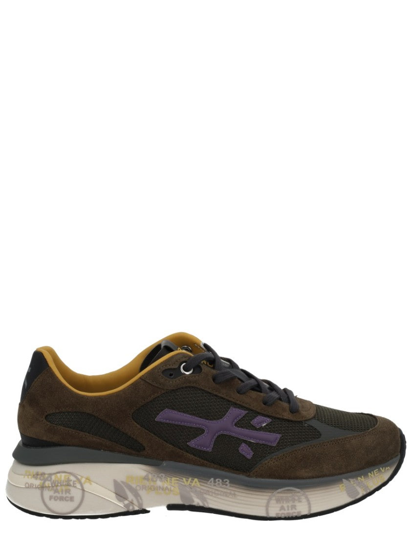 Premiata Dark Olive Moerun Suede Overlay Layered Sneakers