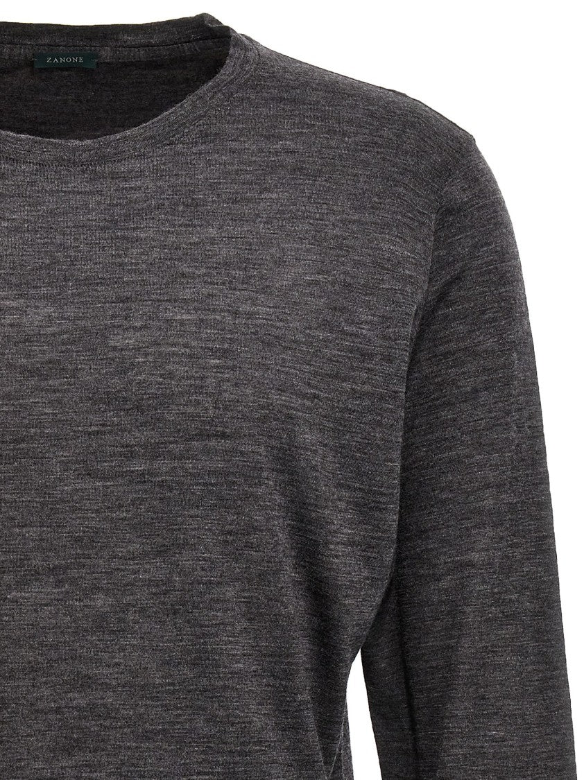 Zanone Heathered Grey Crewneck Wool Sweater With Classic Fit