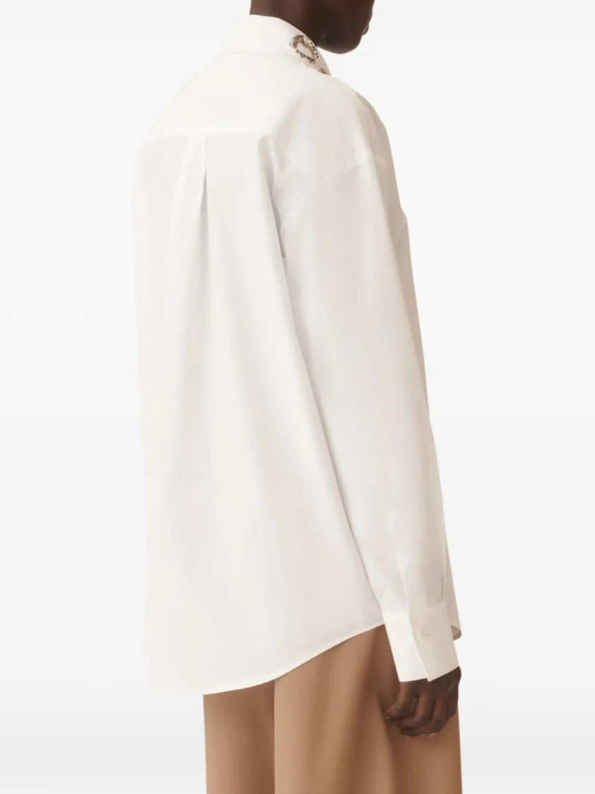 Fabiana Filippi Classic White Button-Up Shirt With Beaded Collar Detail