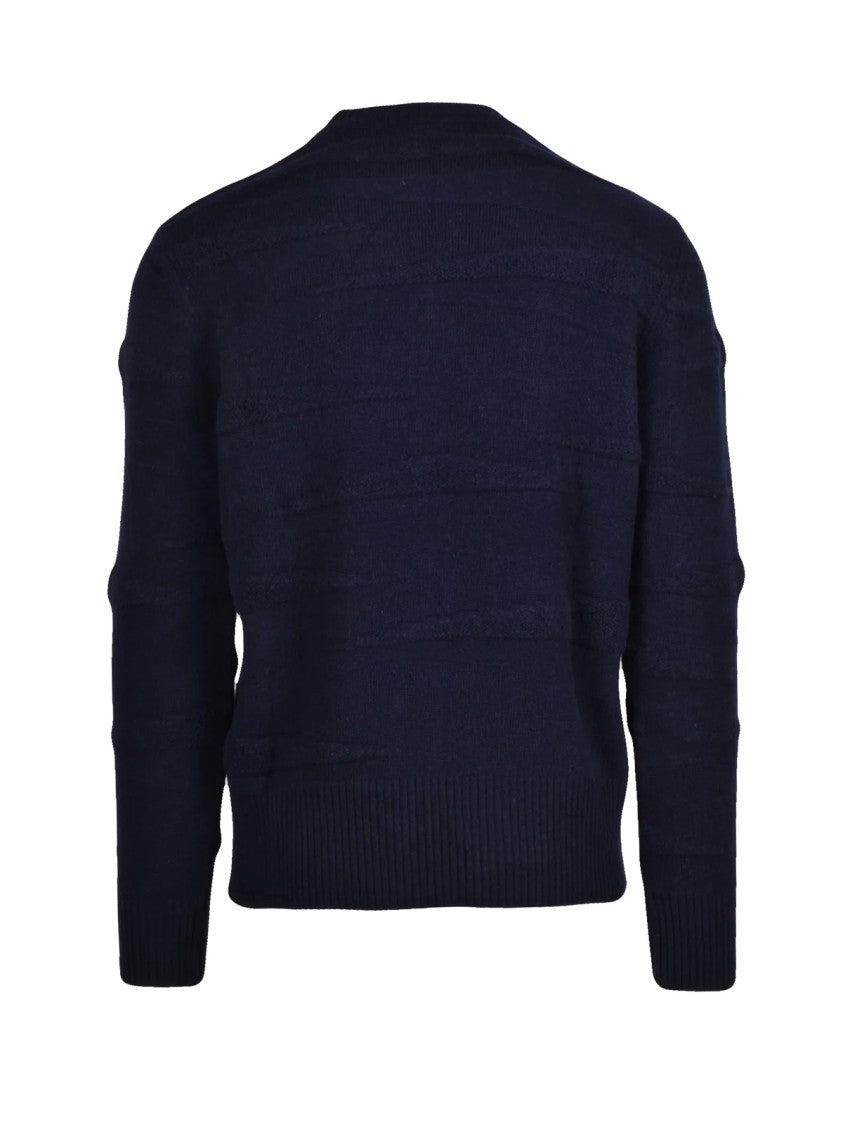 Daniele Fiesoli Textured Blue Crew Neck Sweater With Refined Finish