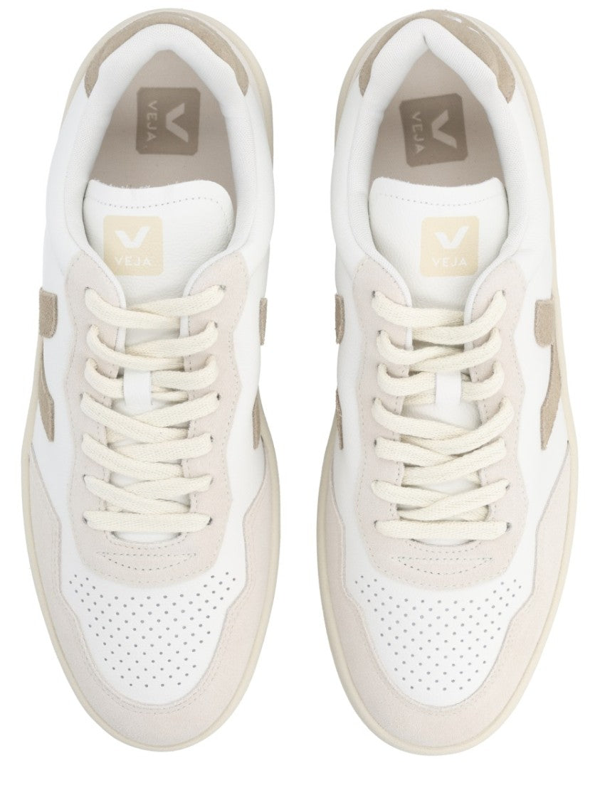 Veja White V-90 Suede Overlay Sneakers