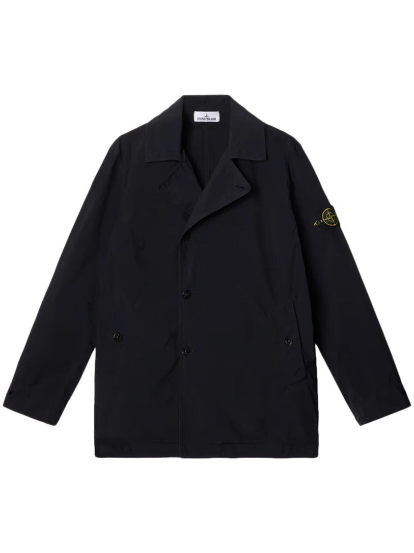 Stone Island Double-Breasted Black Jacket With Notched Collar