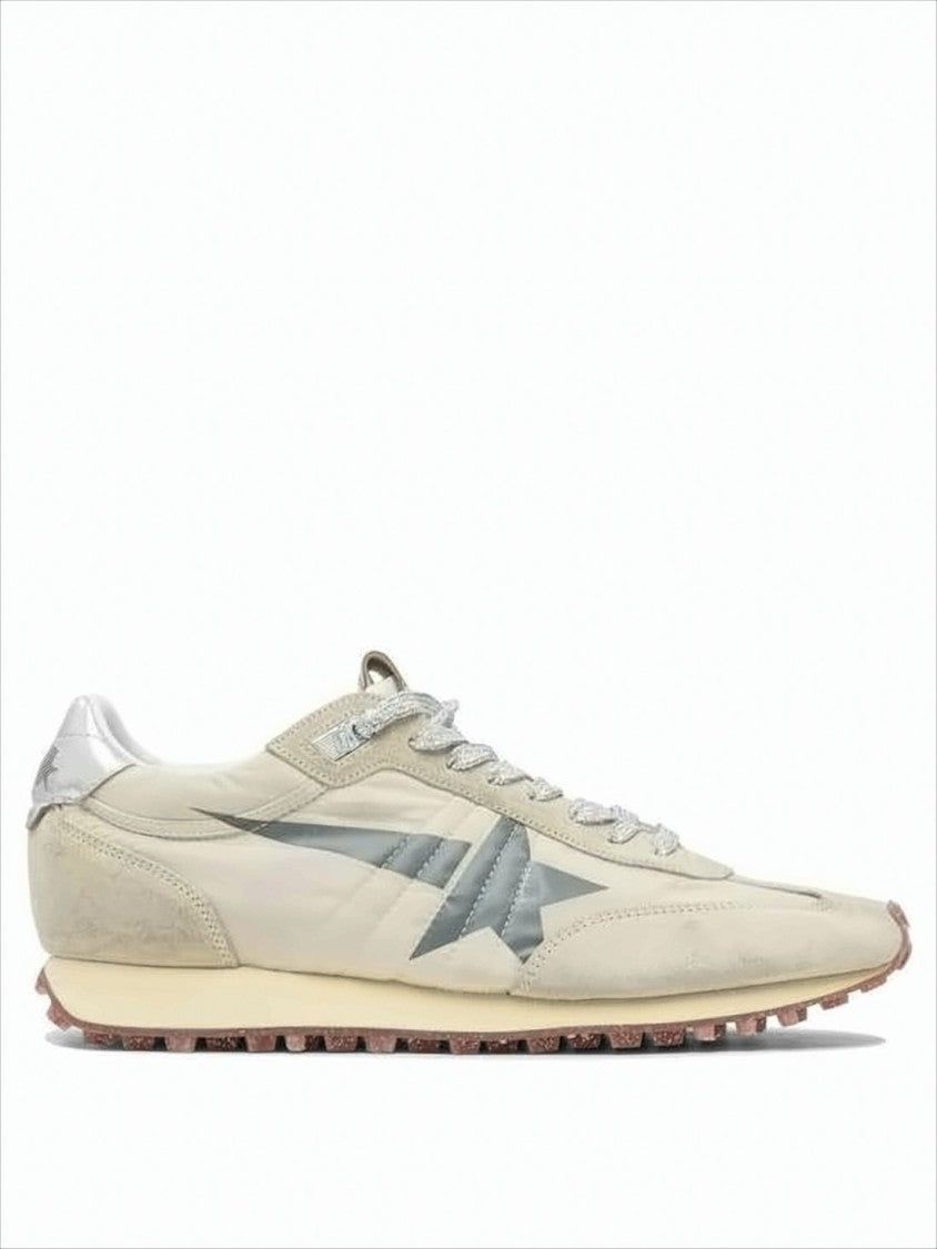 Golden Goose Beige & Grey Textured Sneakers With Silver Accents