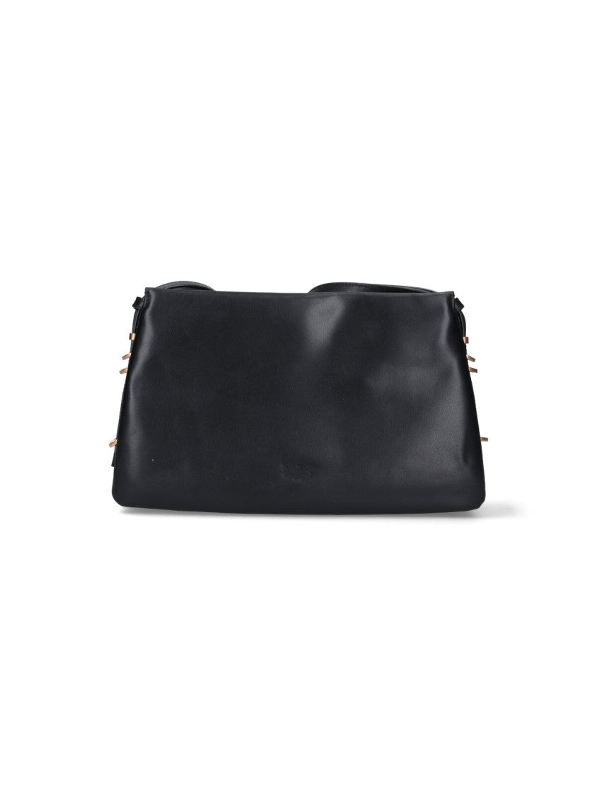 Pinko Structured Black Calfskin Triple Compartment Crossbody Bag
