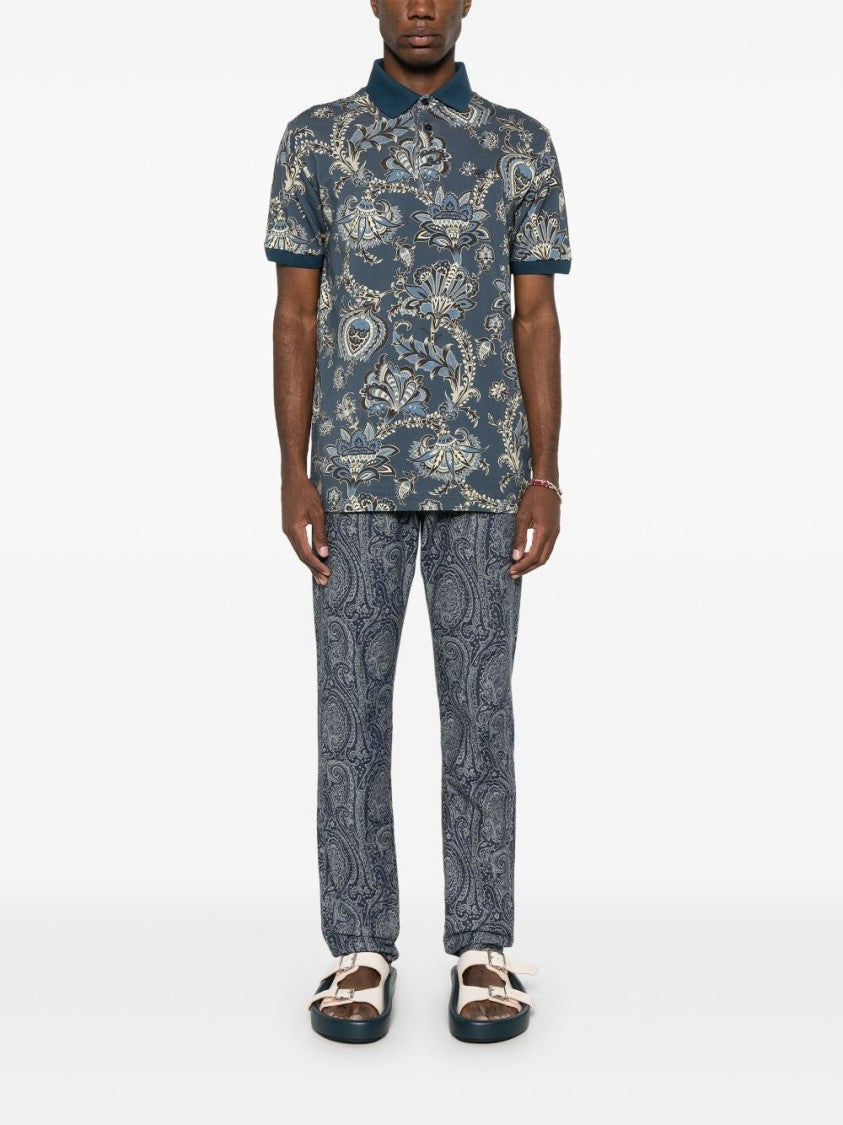 Etro Floral Print Poloshirt In Rich Prussian Blue