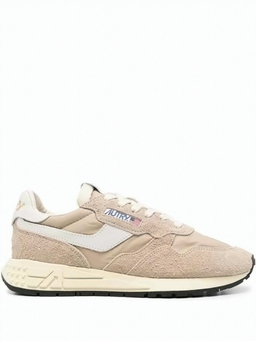 Autry Textured Beige Sneakers With Suede And Nylon Upper
