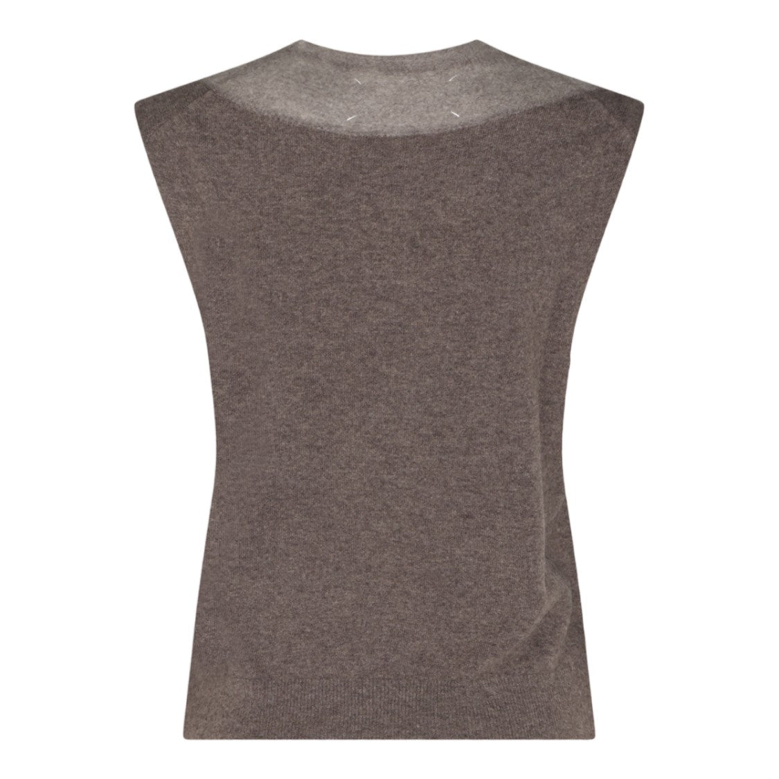 Maison Margiela Sleeveless Brown Knit Sweater With Gradient V-Neckline And Side Buttons