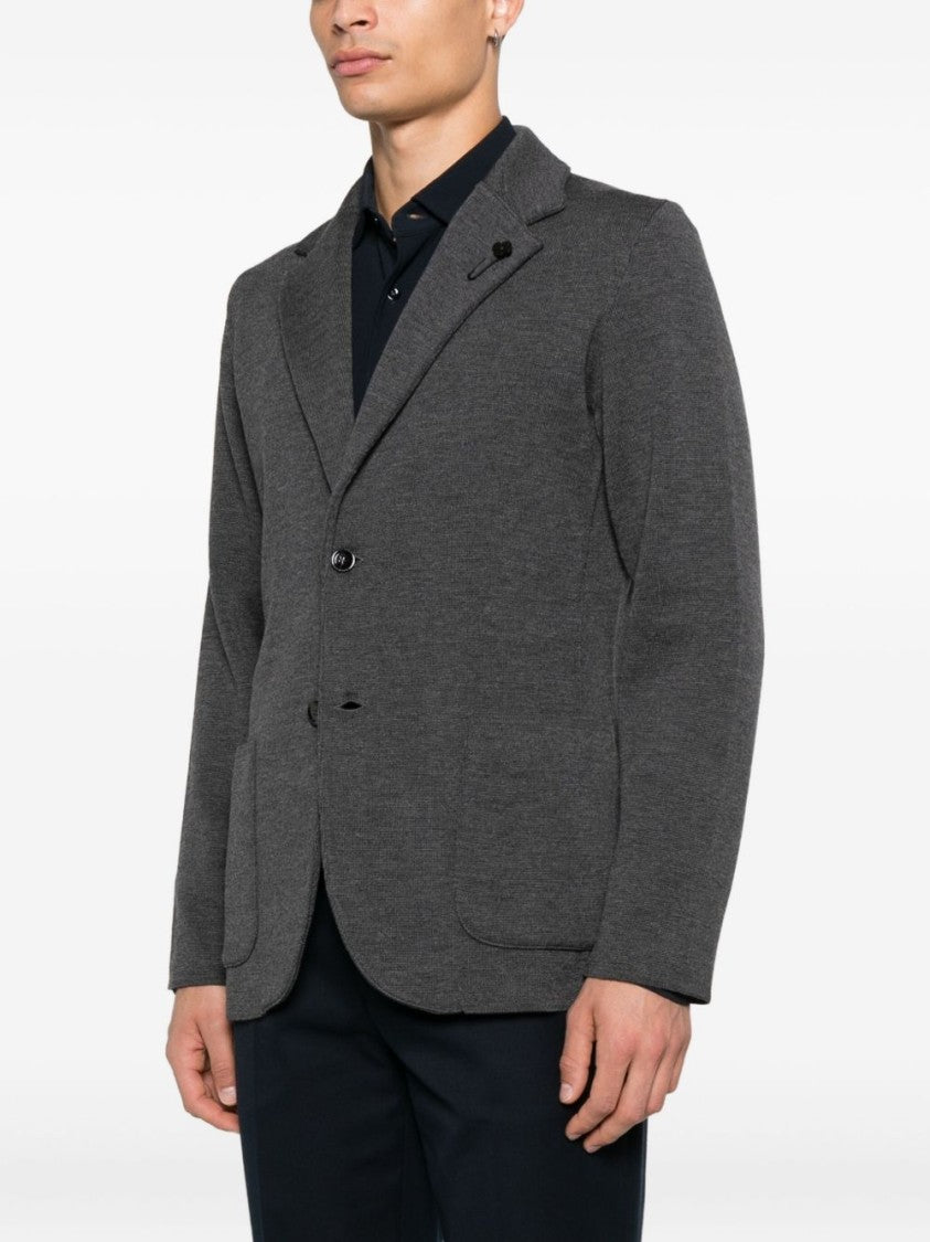 Lardini Tailored Grey Wool Knitted Blazer With Notched Lapel