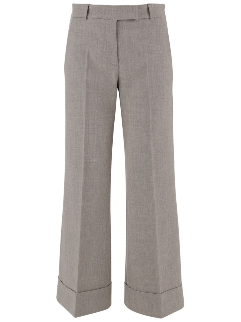 Ql2 Beige Tailored Crease Wide-Leg Wool Formal Pants