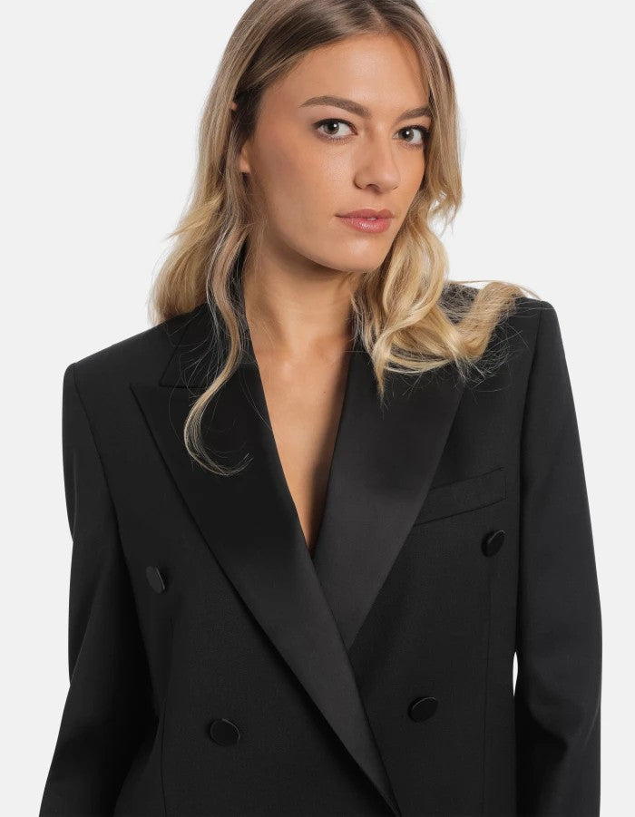 Dondup Black Double-Breasted Blazer With Satin Peak Lapel