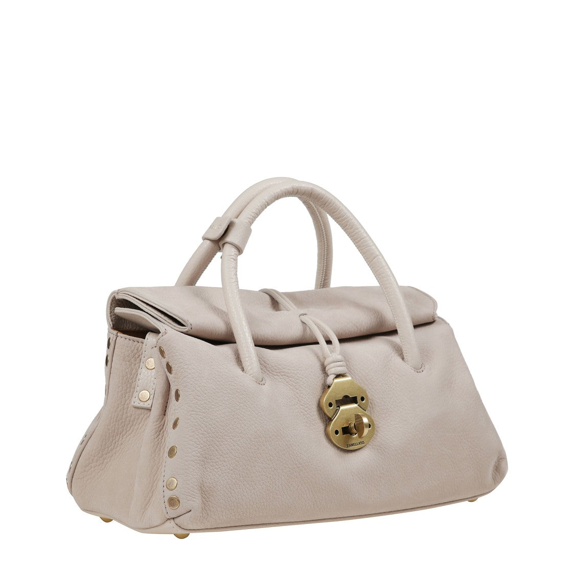 Zanellato Suede Handbag With Tubular Handles And Burnished Gold Accents