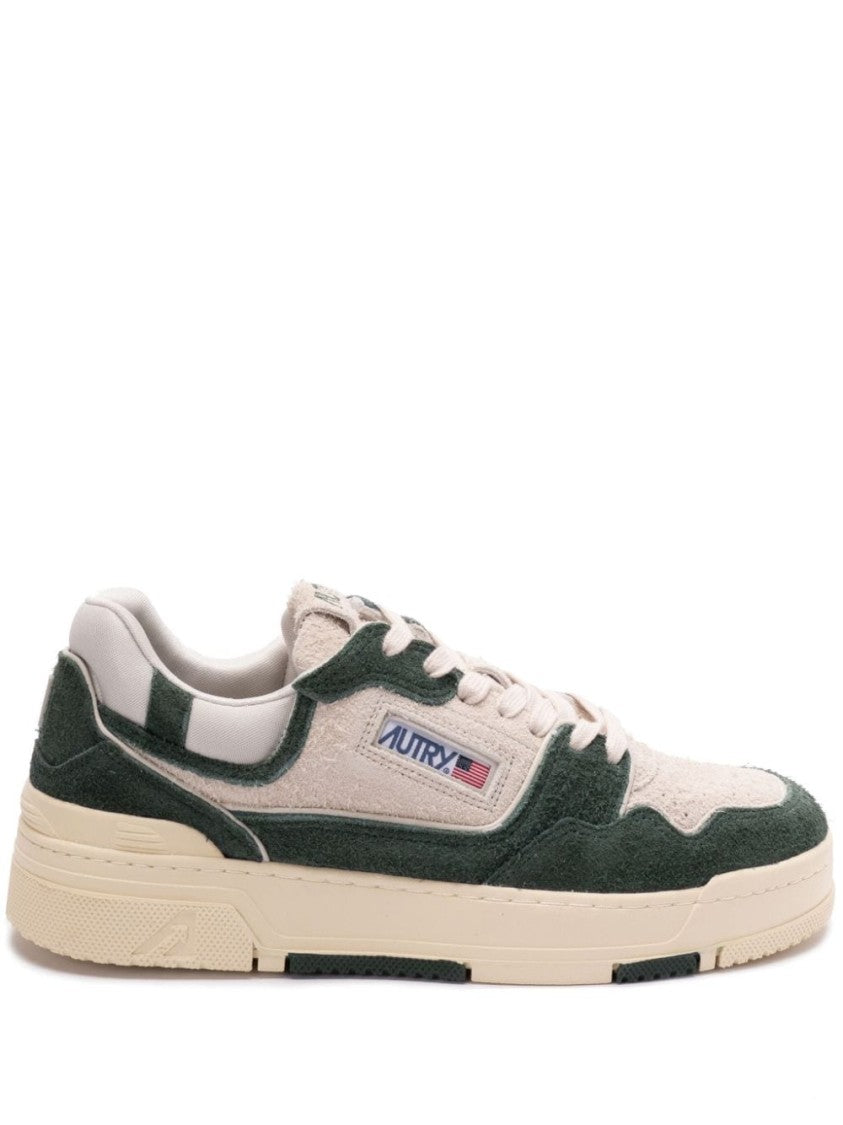Autry Panelled Low-Top Sneakers In Fern Green And Light Beige Suede