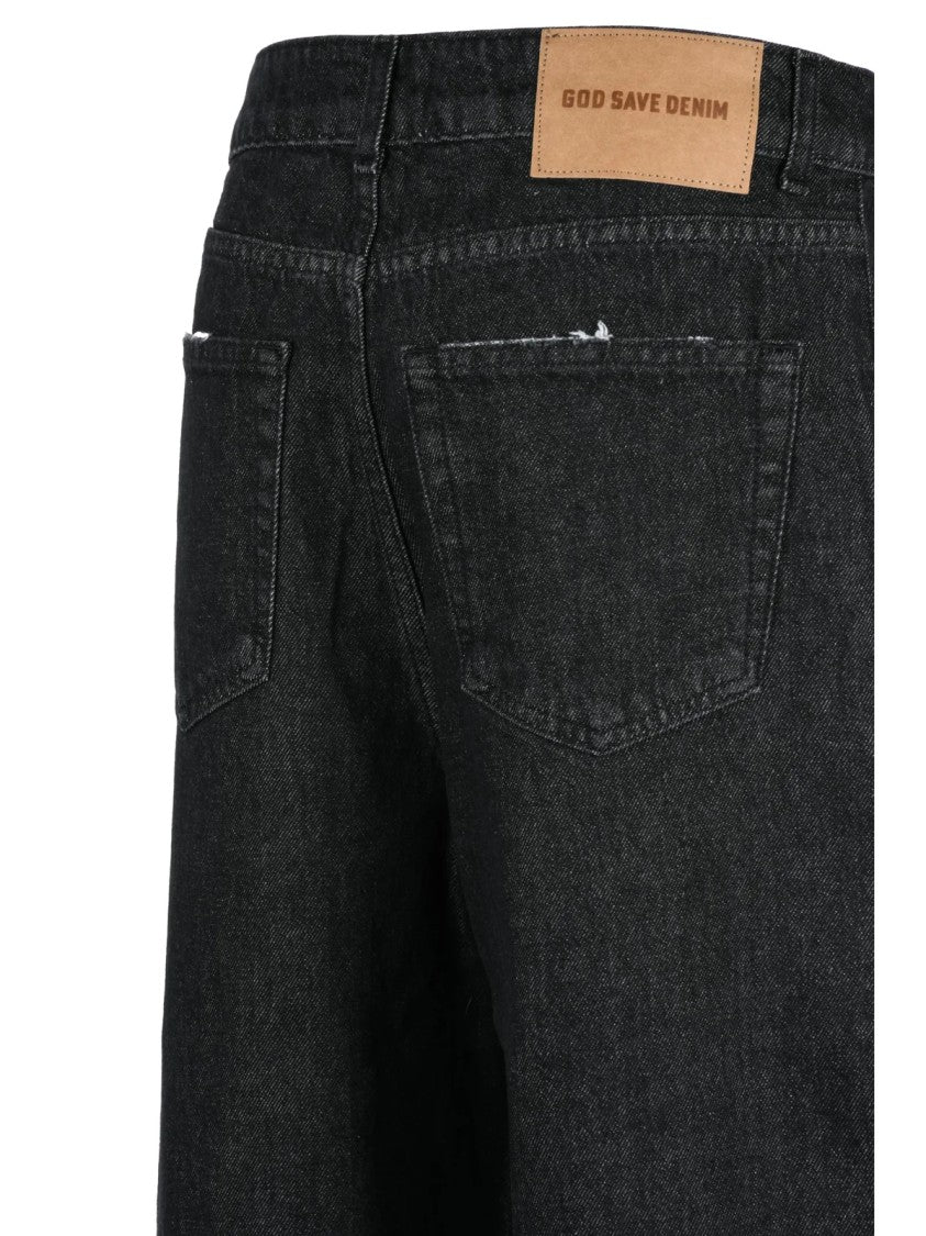 God Save Denim Black High-Waisted Cuffed Wide-Leg Jeans