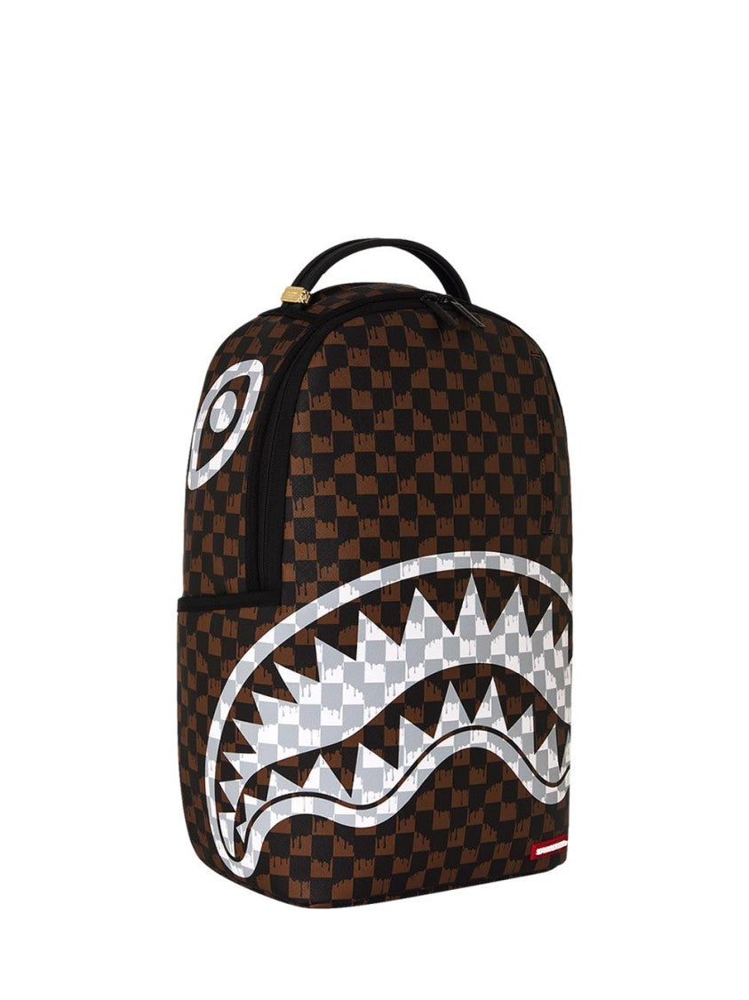 Sprayground Brown And Cream Drip Check Shark Backpack