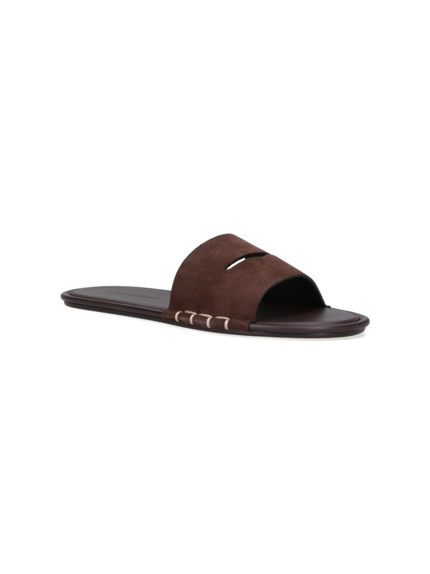 J. W. Anderson Dark Brown Calf Leather Open-Toe Slides With Contrasting Stitching