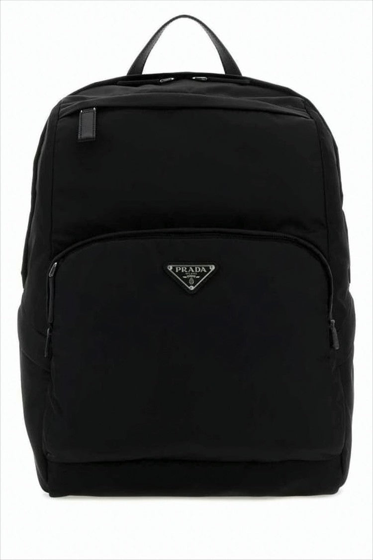 Prada Sleek Structured Nylon Backpack With Triangular Logo