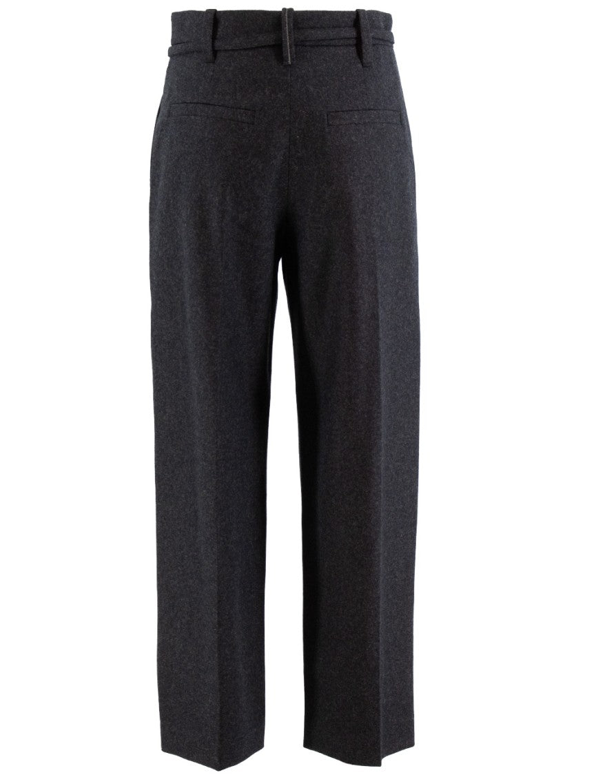 Brunello Cucinelli Cropped Wide Leg Wool Trousers