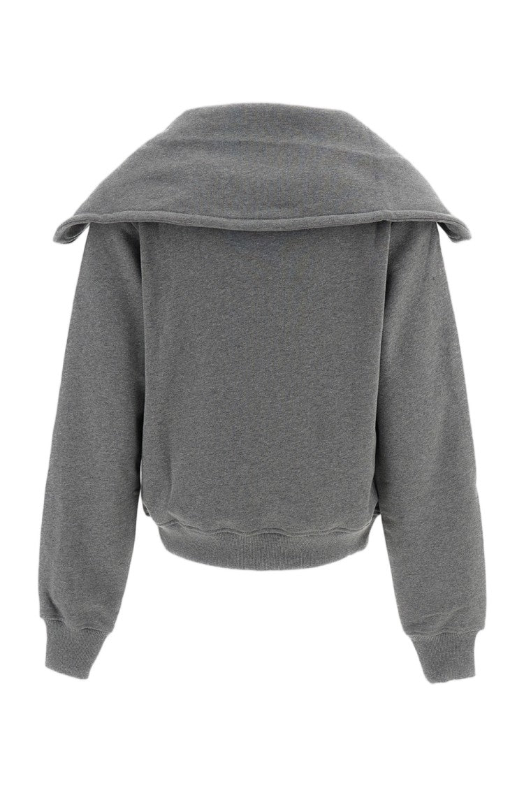 7 For All Mankind Grey High-Neck Zip Brushed Cotton Sweatshirt