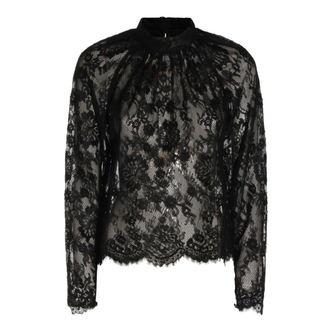 Self-Portrait Intricate Floral Lace Long-Sleeved Top With Scalloped Edges