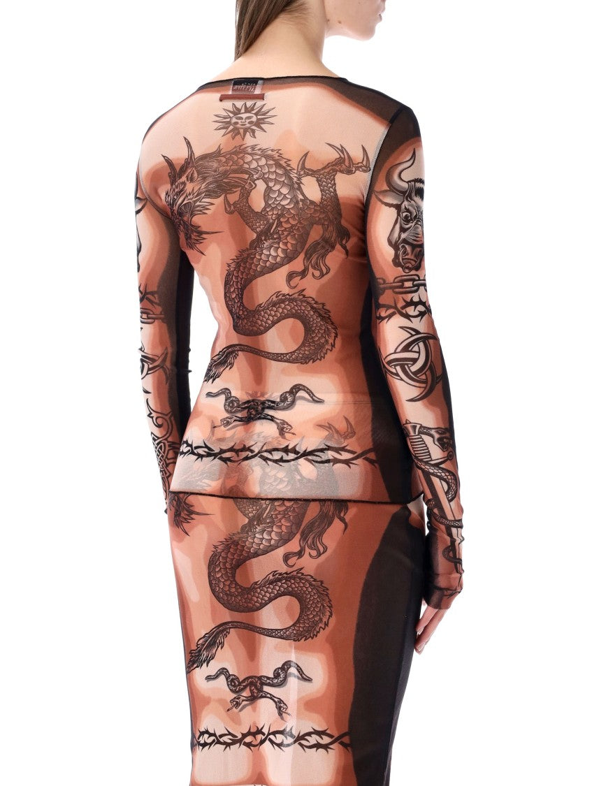 Jean Paul Gaultier Safe Sex Tattoo Tulle Top