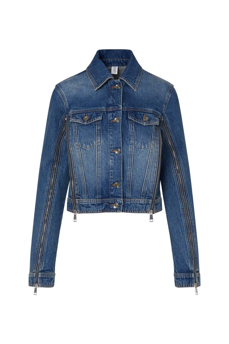 Liu Jo X Capsule 1 Elodie Mid Blue Faded-Wash Cropped Denim Jacket