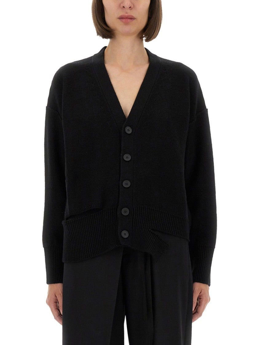 Mm6 By Maison Margiela Relaxed Fit Black Wool Knit Cardigan