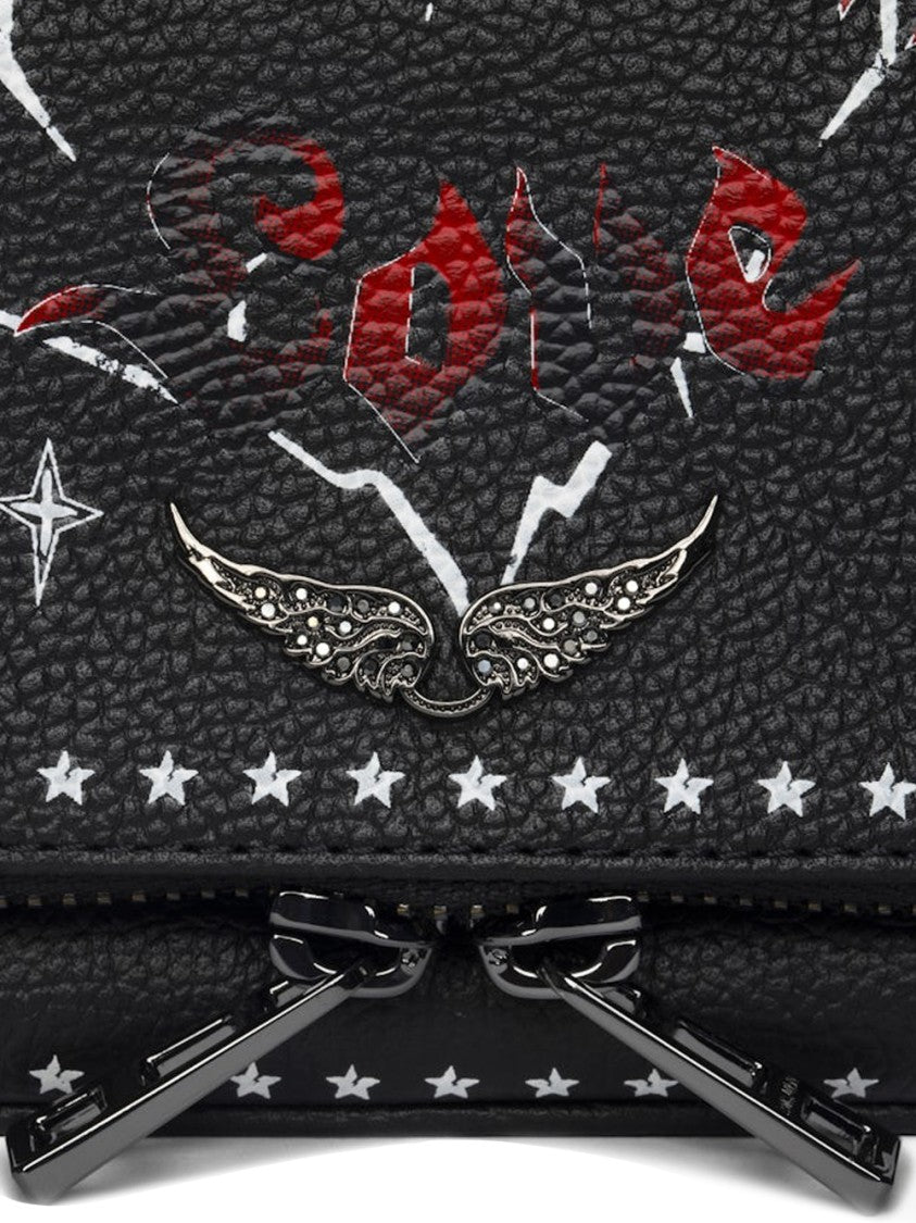 Zadig & Voltaire Graffiti-Print Black Leather Crossbody Bag