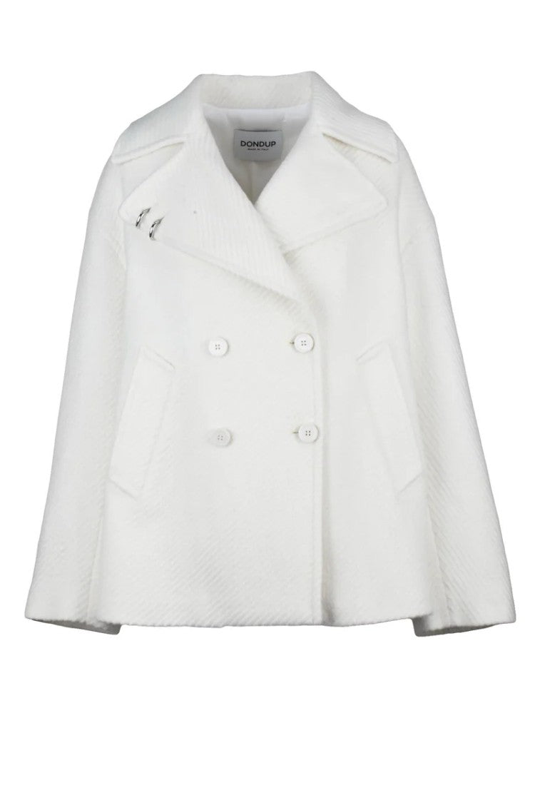 Dondup Double-Breasted White Coat With Classic Lapel