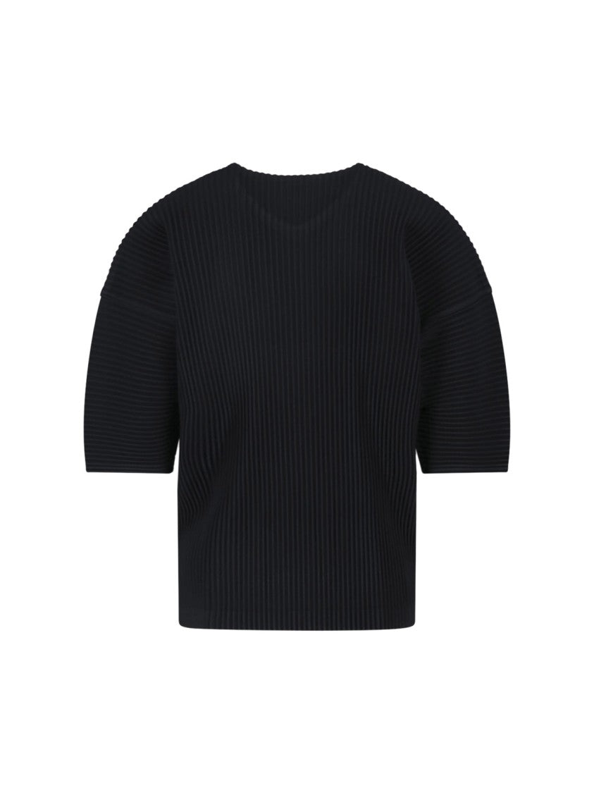 Homme Plissé Issey Miyake Black Pleated Crewneck Short Sleeve T-Shirt