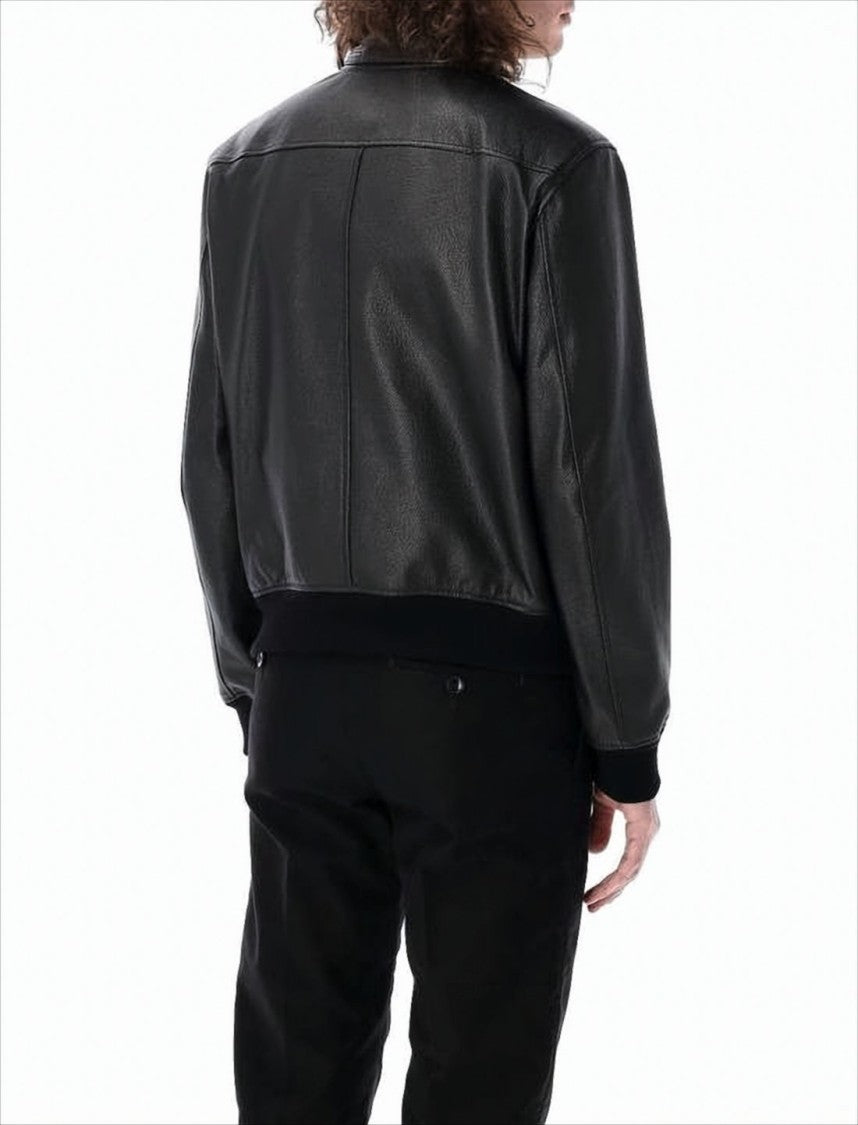 Tom Ford Black Leather Jacket With Ribbed Cuffs