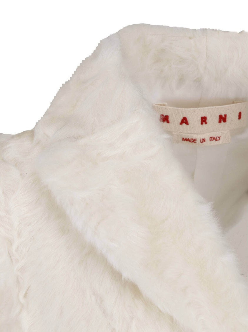 Marni White Mid-Length Classic Lapel Shearling Coat