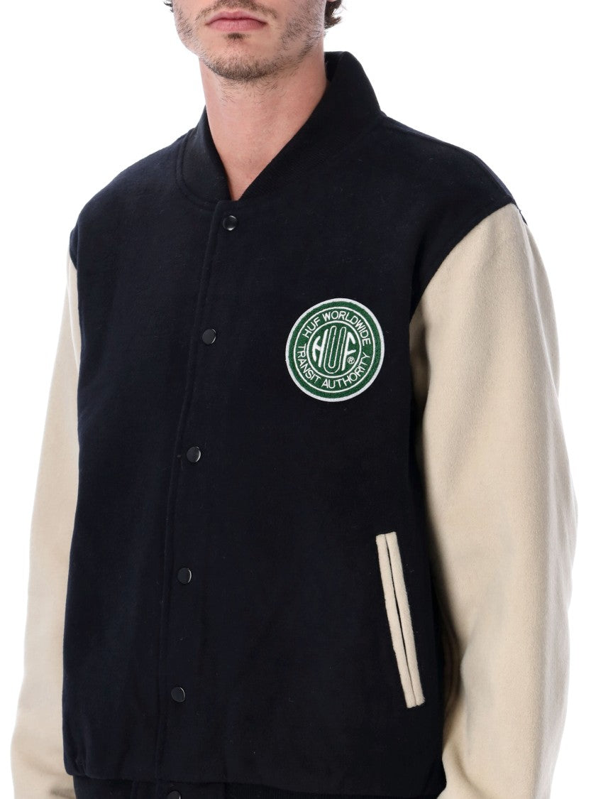 Huf Global Transit Black Wool Varsity Jacket