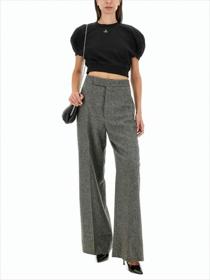 Vivienne Westwood Cropped T-Shirt With Puff Sleeves And Embroidered Logo