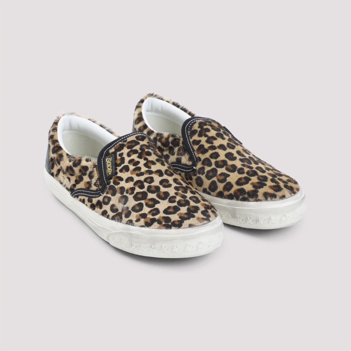 Golden Goose Leopard Print Slip-On Sneakers With Textured Leather Upper