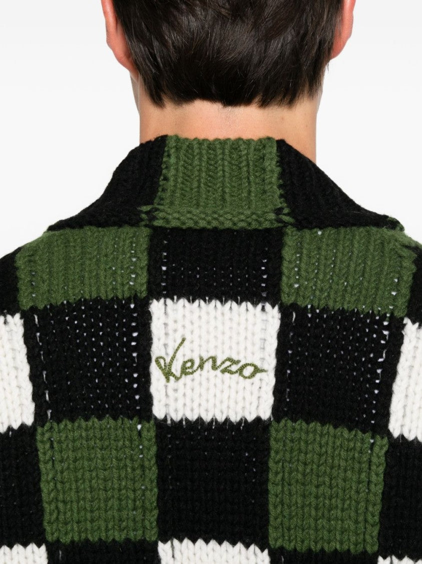 Kenzo Checkered Button-Up Knit Sweater