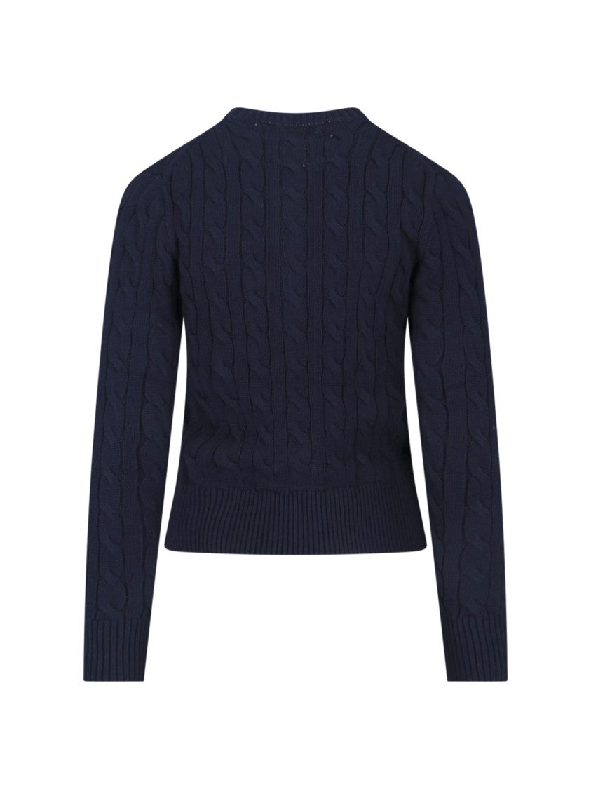 Polo Ralph Lauren Blue Cable Knit Logo Ribbed Cardigan