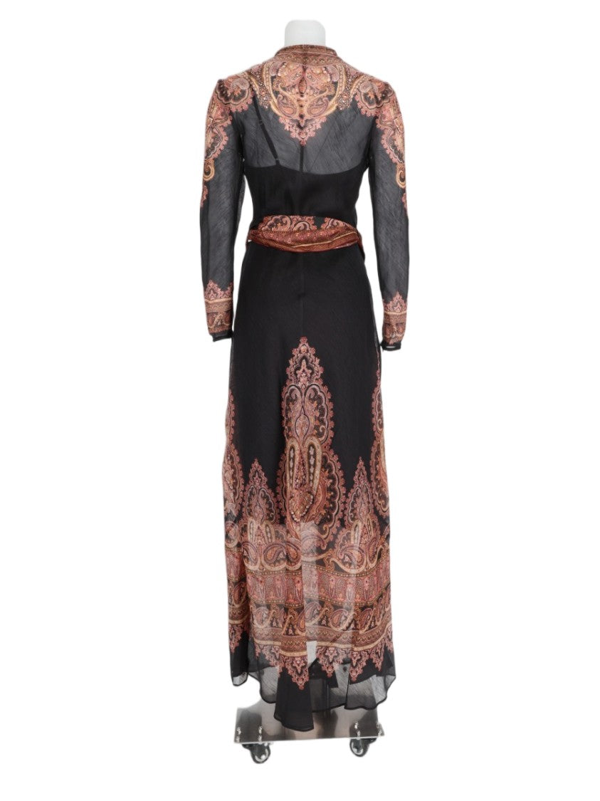 Zimmermann Pink Paisley Sheer Cinched Linen-Silk Maxi Dress