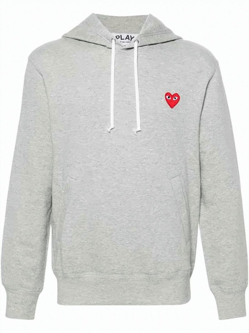 Comme Des Garçons Relaxed Fit Light Grey Hoodie With Iconic Heart Emblem